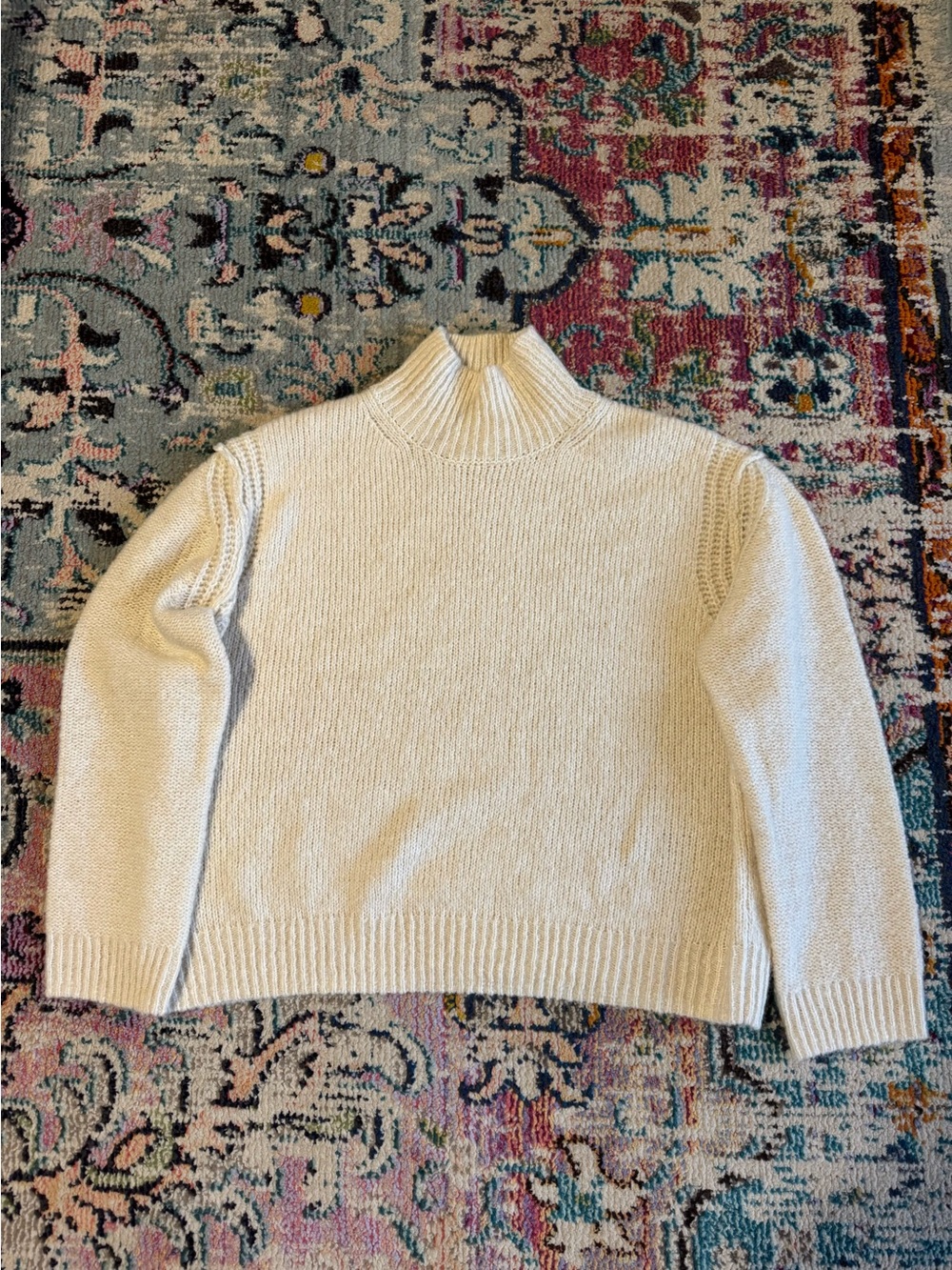 Topshop Women’s Oversized Cream Ribbed Turtleneck Sweater (8% Wool)